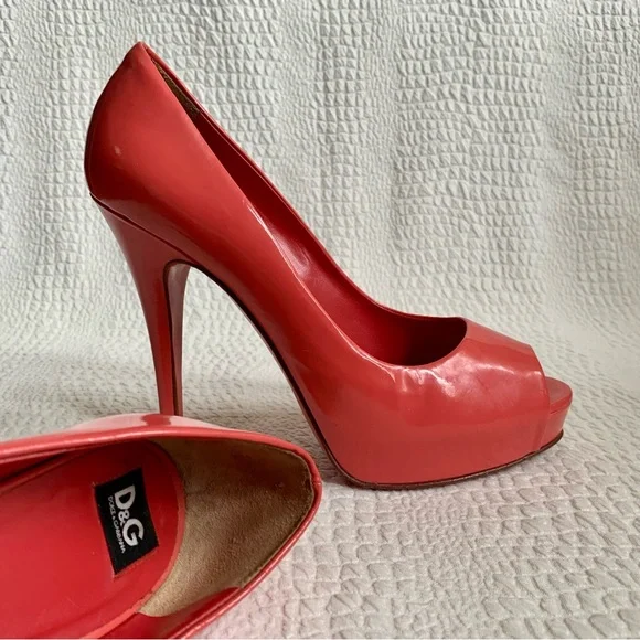 D&G Dolce and Gabbana Coral Leather  Peep Toe High Heels  38 - Picture 2 of 10